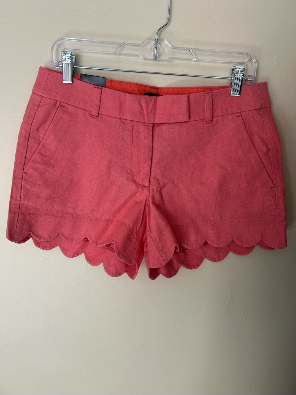 J. Crew Coral Scallop-Hem High Waist Shorts